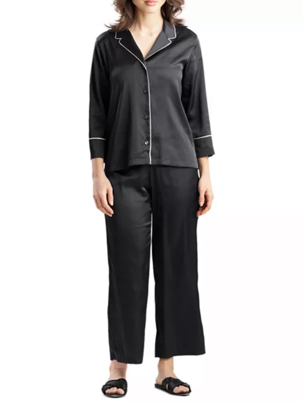 Natori Private Luxuries black satin two-piece pajama set